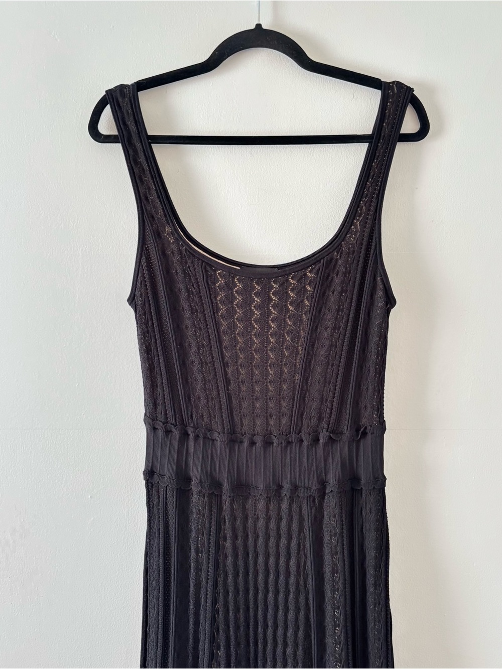 ME+EM Scoop Neck Pointelle Knit Maxi Dress Sleeveless Lined Crochet Stretch - Picture 5 of 10